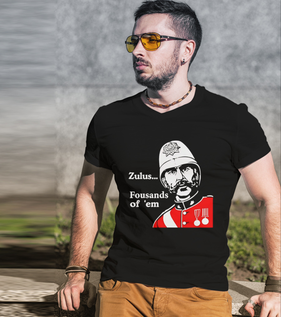 Zulus Fousands Of 'Em Military Officer Illustration Red Uniform White Helmet T-Shirt