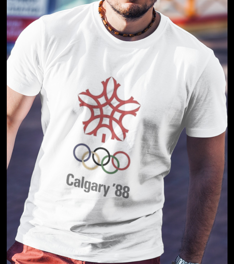 1988 Calgary Winter Olympics Emblem With Olympic Rings T-Shirt