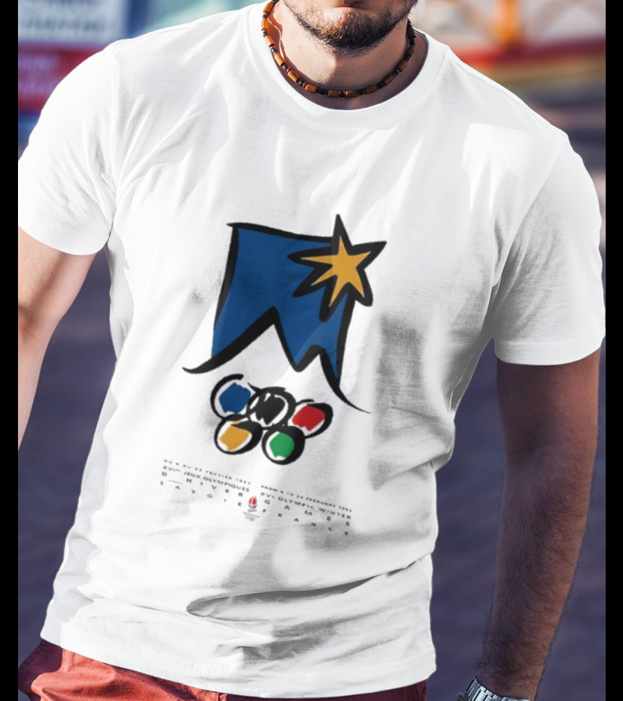 1992 Albertville Winter Olympics Star Emblem And Rings T-Shirt