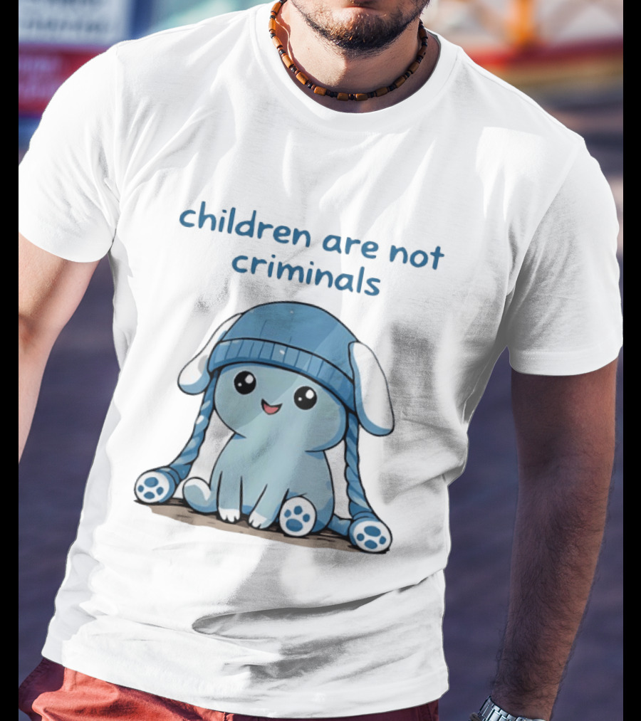 Children Are Not Criminals Cute Blue Bunny With Hat T-Shirt