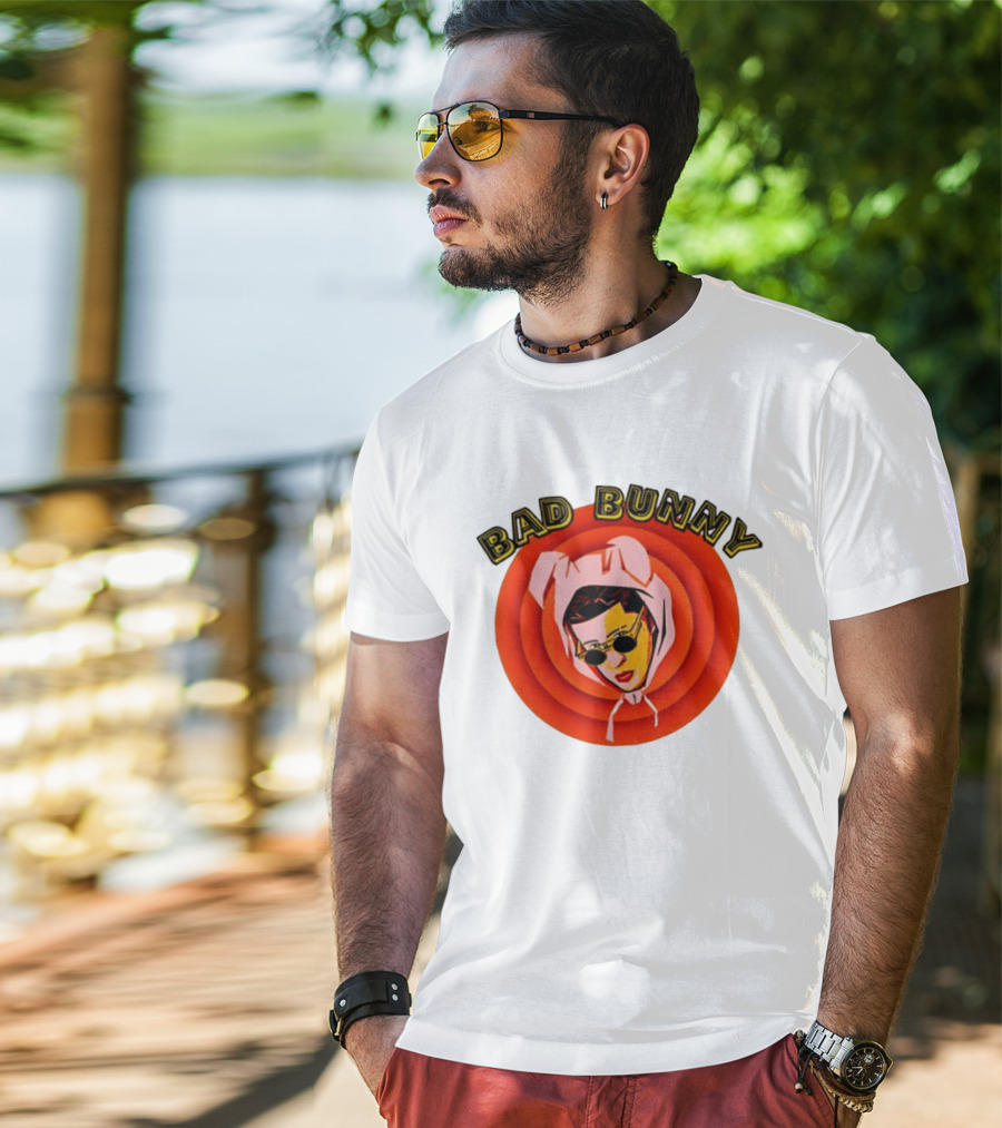 Bad Bunny Style Cartoon Character Image T-Shirt