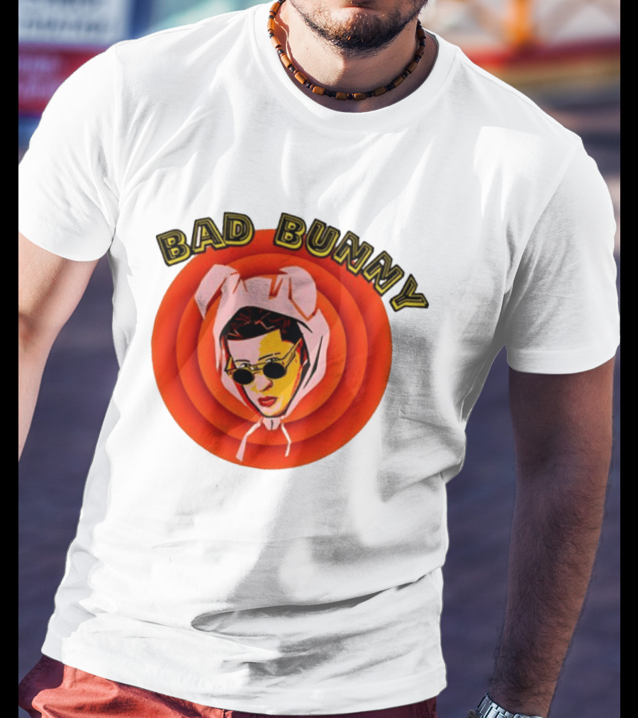 Bad Bunny Style Cartoon Character Image T-Shirt