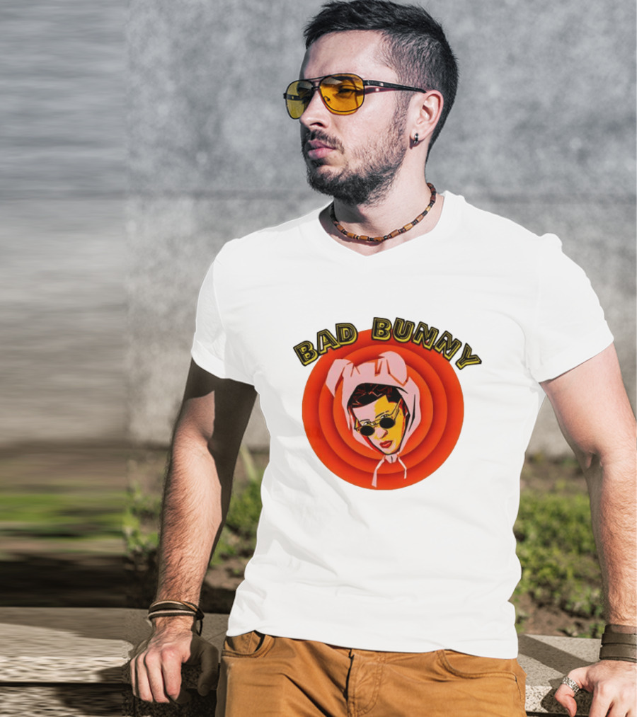 Bad Bunny Style Cartoon Character Image T-Shirt