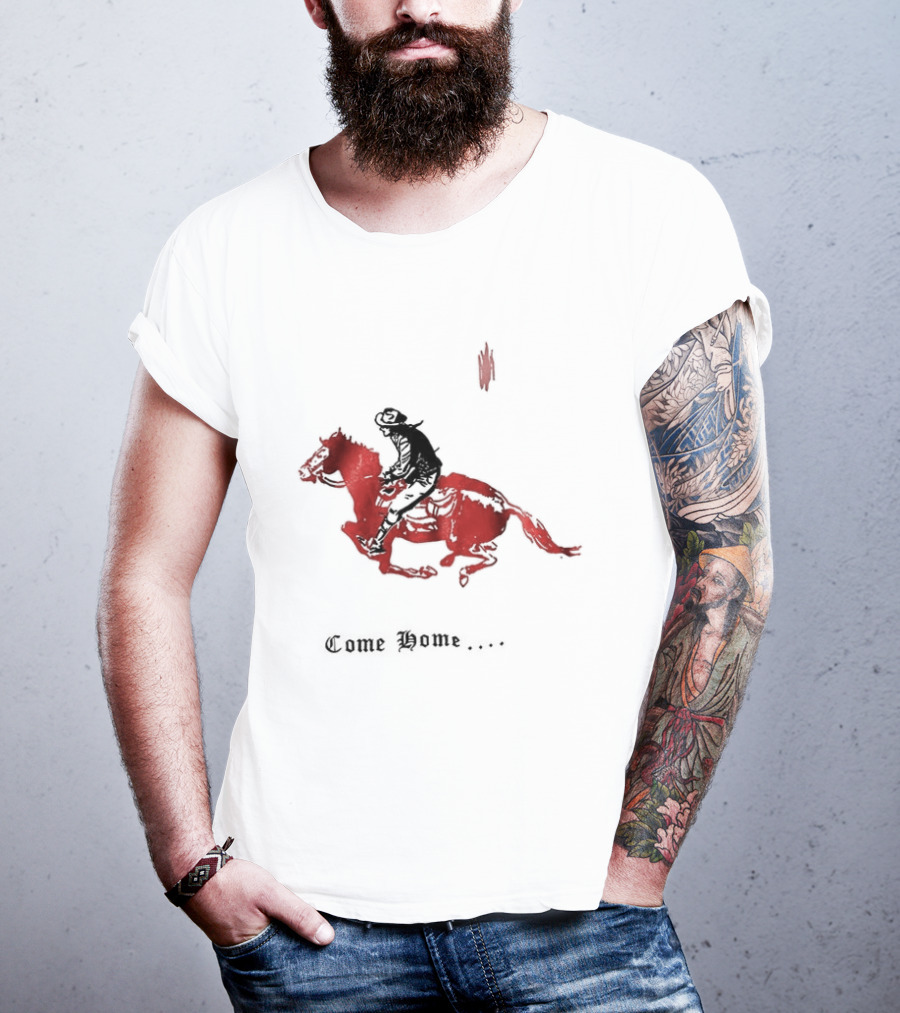 Come Home Cowboy Riding On Red Horse In Moonlit Night T-Shirt