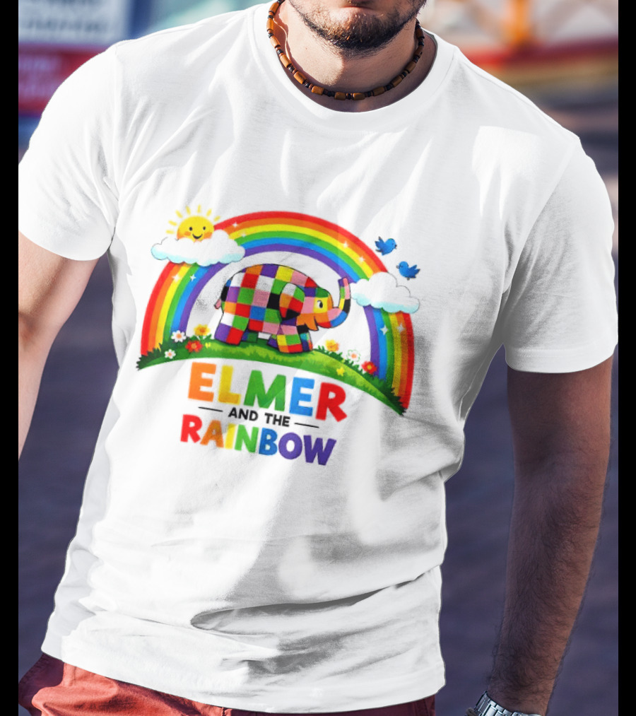 Elmer And The Rainbow Colorful Elephant With Sun And Birds T-Shirt