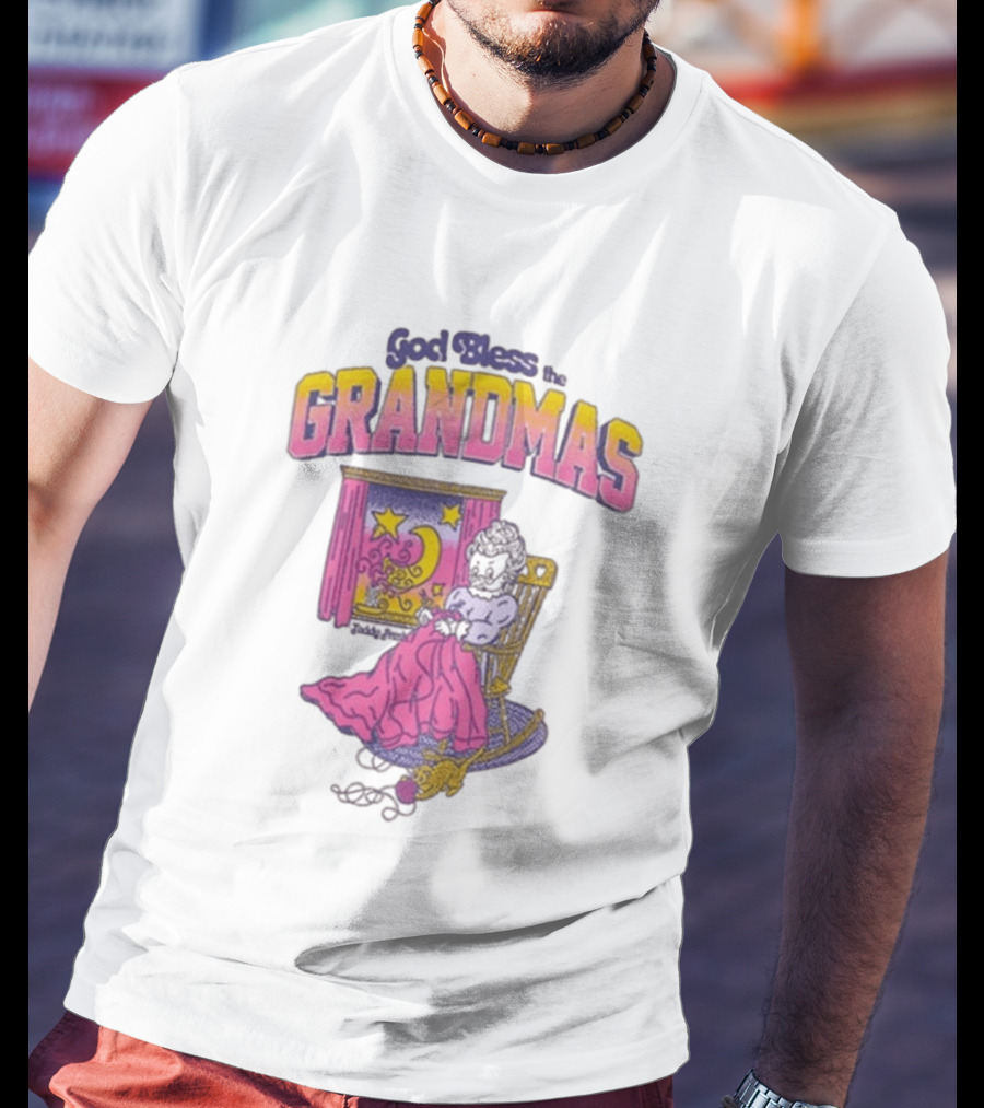 God Bless The Grandmas Teddy Fresh Cozy Grandma Rocking Chair Moon And Stars T-Shirt