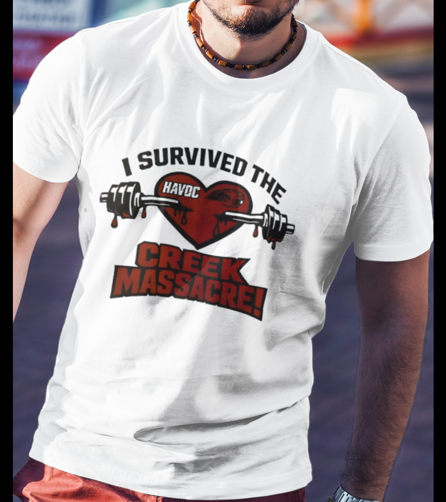 I Survived The Havoc Creek Massacre Heart Barbell Blood Gym Horror T-Shirt
