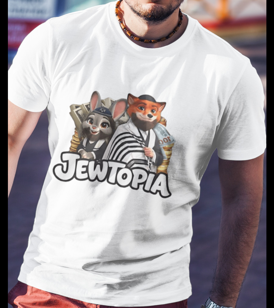 Jewtopia Jewish Zoo Topia Rabbits Fox Characters With Money T-Shirt