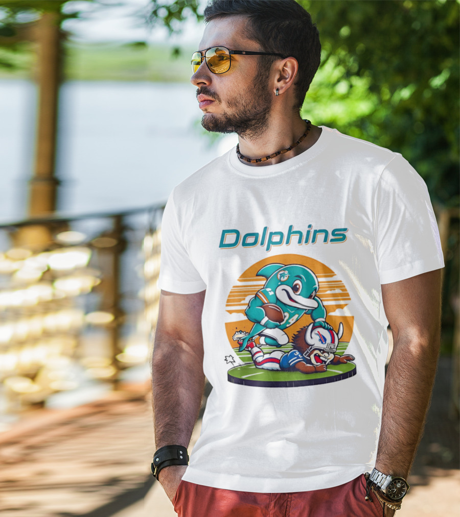 Miami Dolphins Vs Buffalo Bills Rivalry Cartoon Game Day Showdown T-Shirt