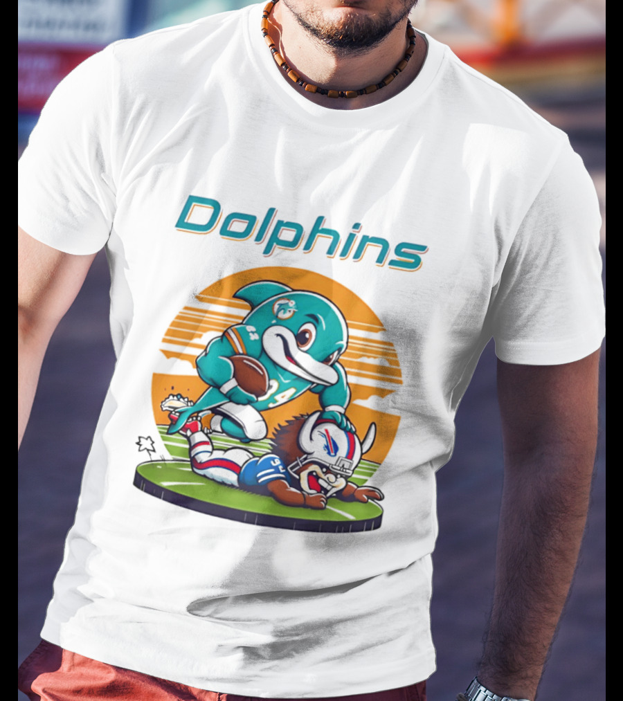 Miami Dolphins Vs Buffalo Bills Rivalry Cartoon Game Day Showdown T-Shirt
