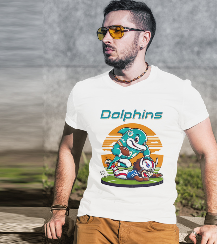 Miami Dolphins Vs Buffalo Bills Rivalry Cartoon Game Day Showdown T-Shirt