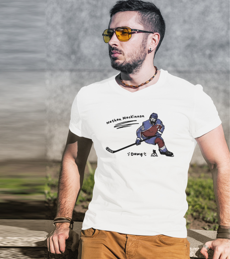 Nathan MacKinnon Colorado Avalanche Dawg Skating Cartoon T-Shirt