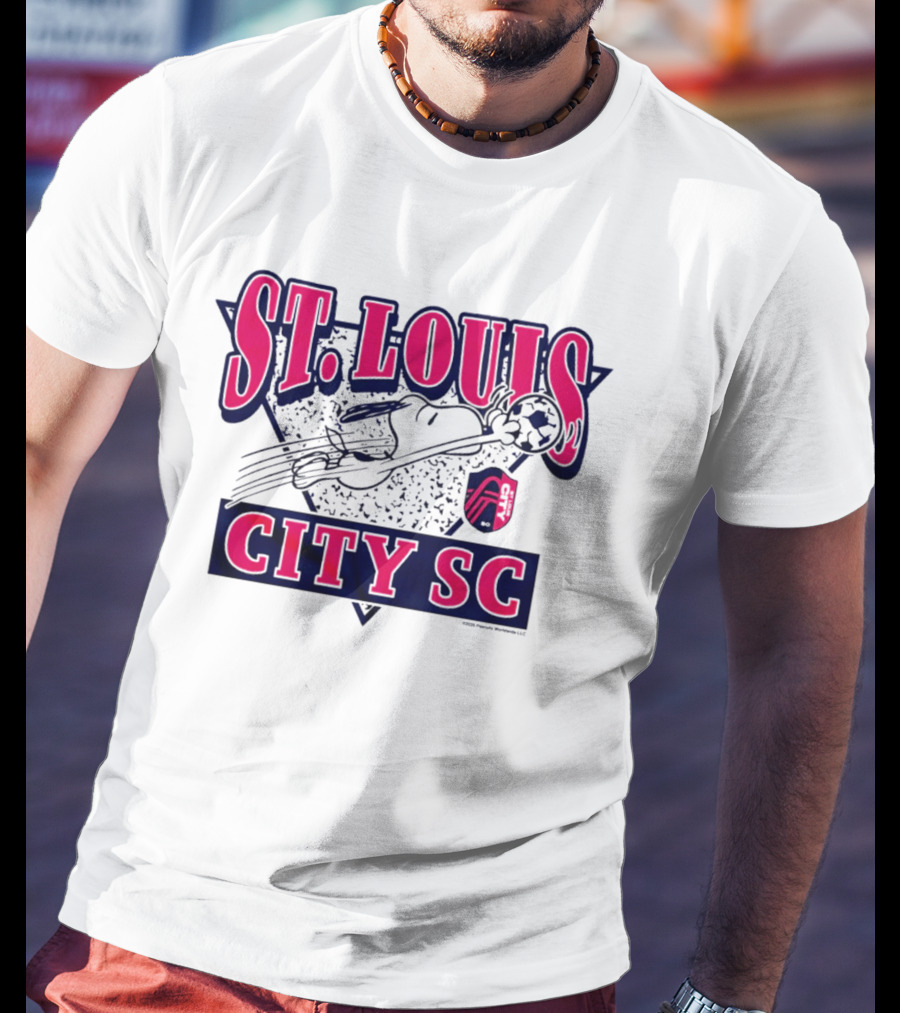 Snoopy Playing Soccer With St. Louis CITY SC Peanuts Collaboration T-Shirt