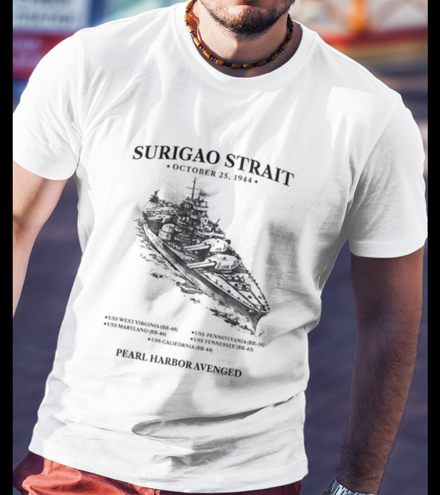Surigao Strait October 25 1944 Pearl Harbor Avenged Naval Battleship Historic Event T-Shirt