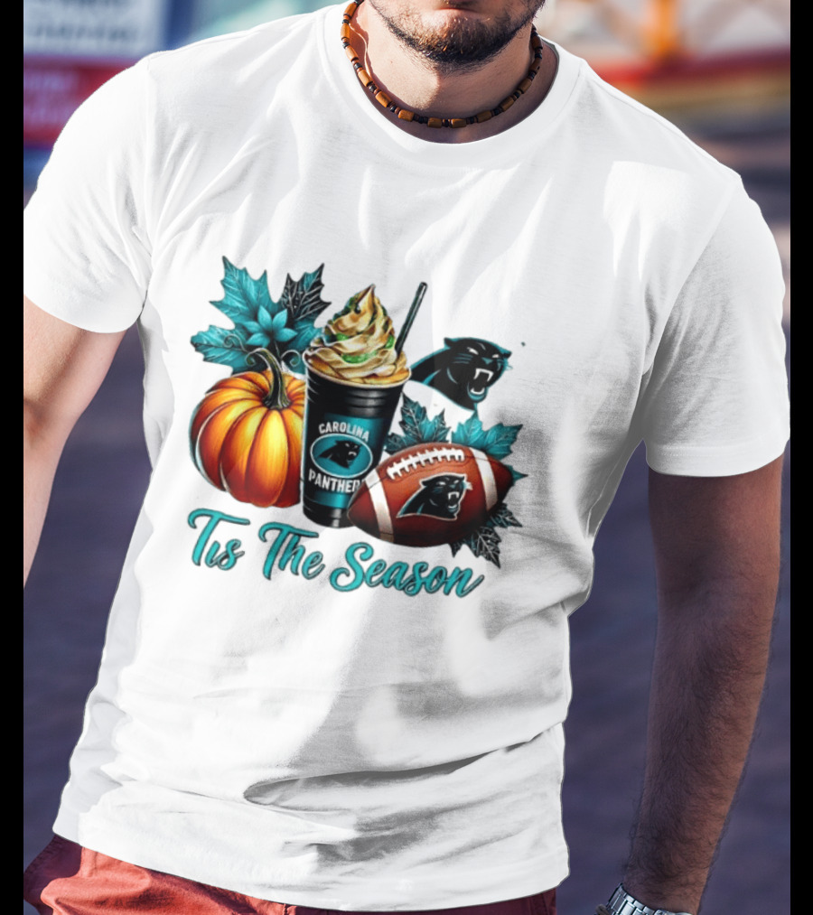 Tis The Season Carolina Panthers Halloween Football Pumpkin Latte T-Shirt