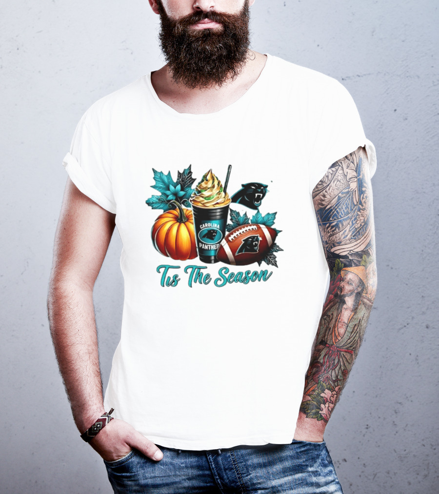 Tis The Season Carolina Panthers Halloween Football Pumpkin Latte T-Shirt