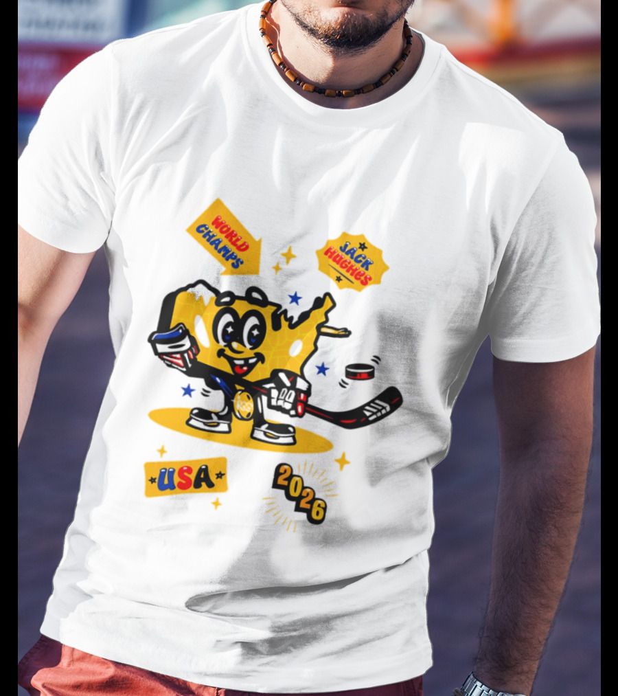 USA Hero Jack Hughes 2026 World Champs Hockey T-Shirt