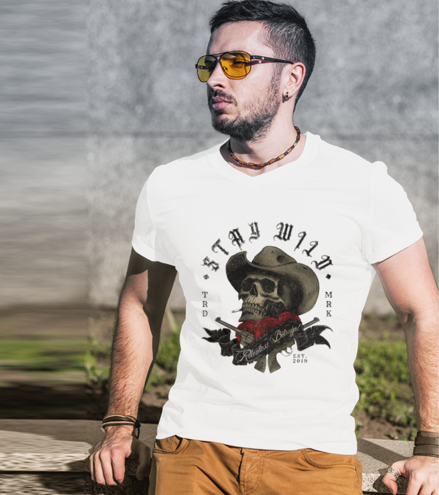 Stay Wild Skull Cowboy Bandana Western Est 2019 T-Shirt