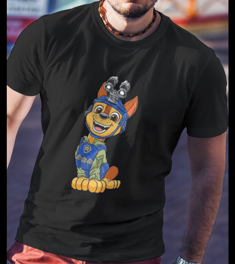 Chase Paw Patrol Police Dog Cartoon Character In Tactical Outfit T-Shirt