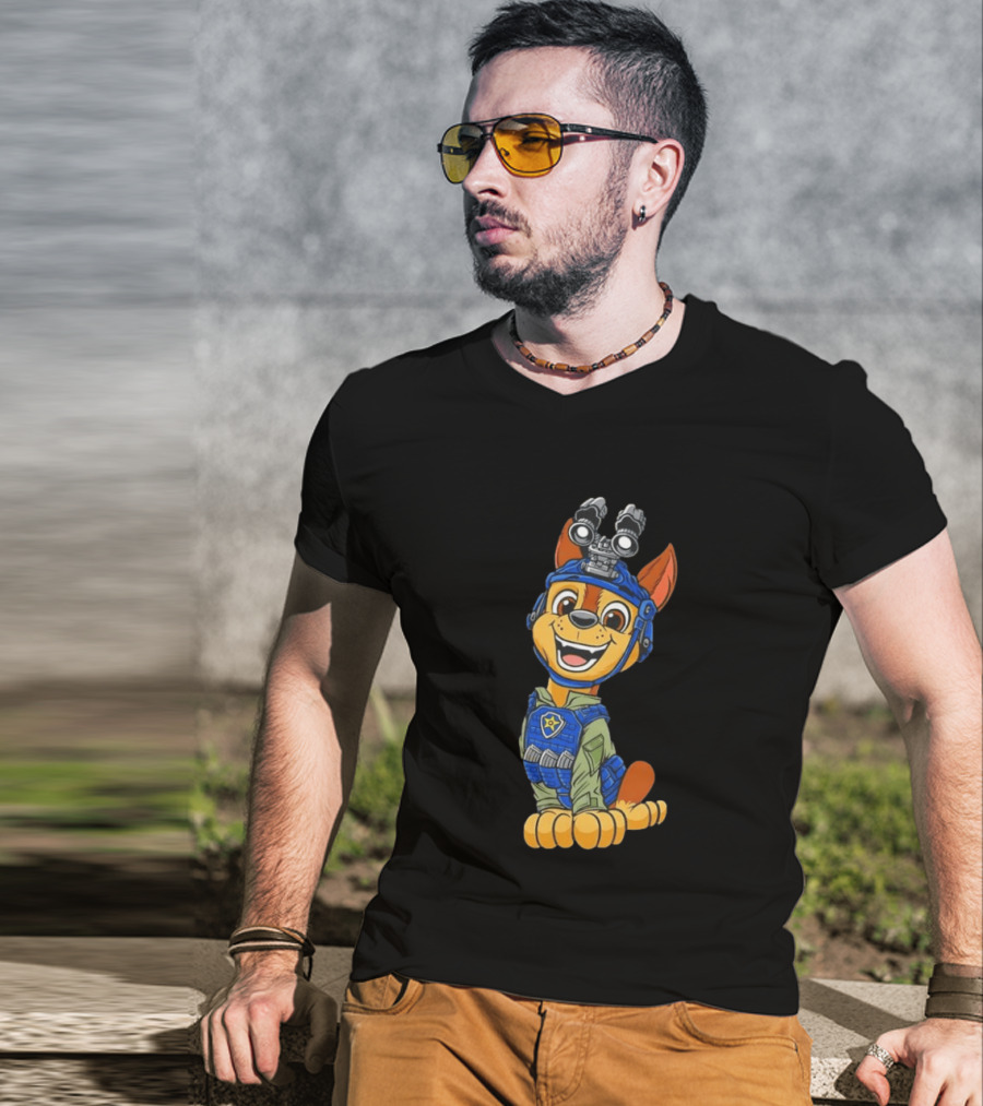Chase Paw Patrol Police Dog Cartoon Character In Tactical Outfit T-Shirt