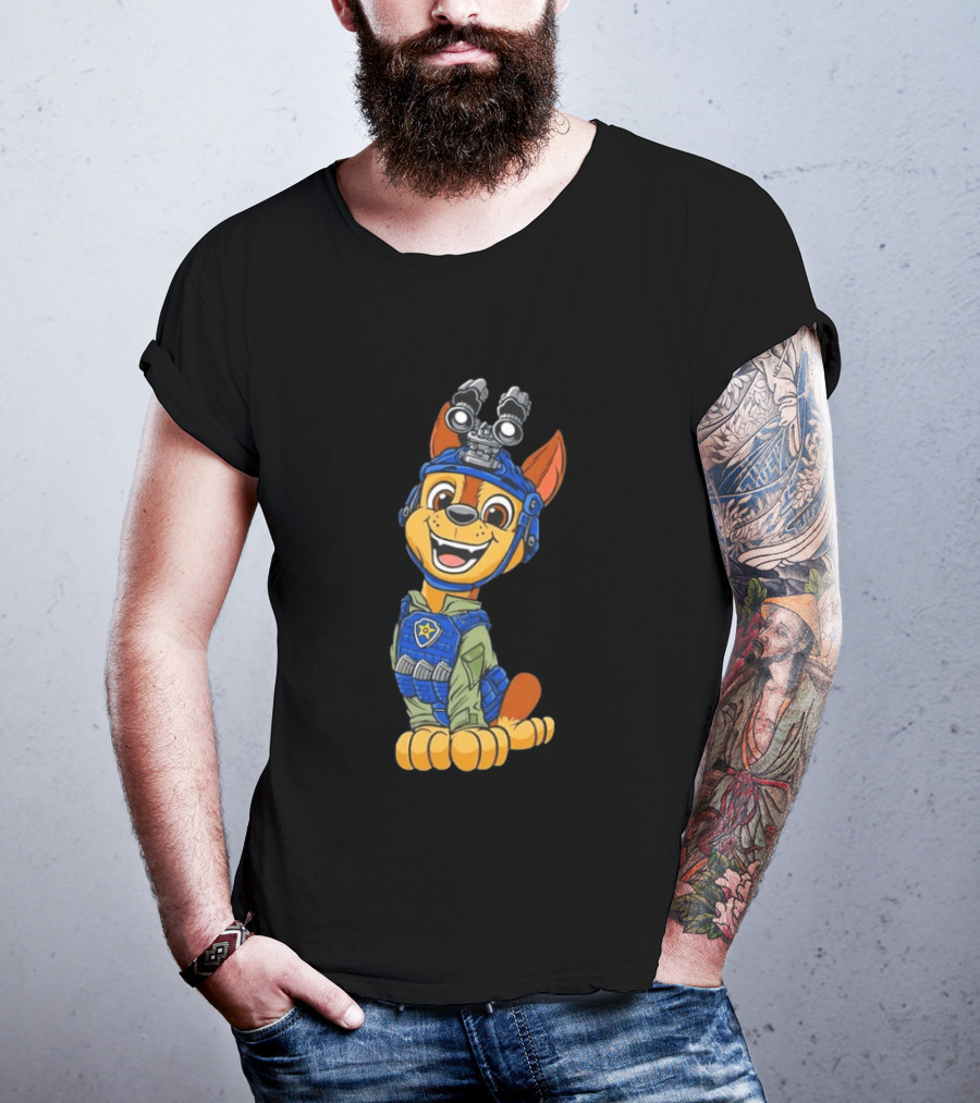 Chase Paw Patrol Police Dog Cartoon Character In Tactical Outfit T-Shirt
