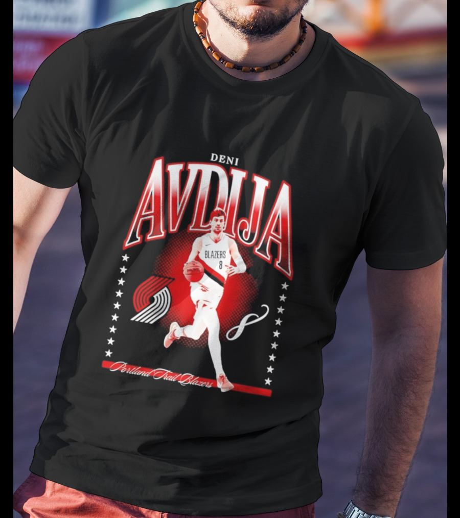 Deni Avdija Portland Trail Blazers Basketball Star With Number Eight And Dynamic Motion T-Shirt