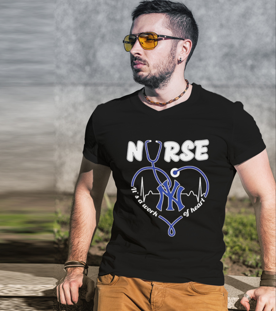 New York Yankees Nurse It's A Work Of Heart Stethoscope T-Shirt