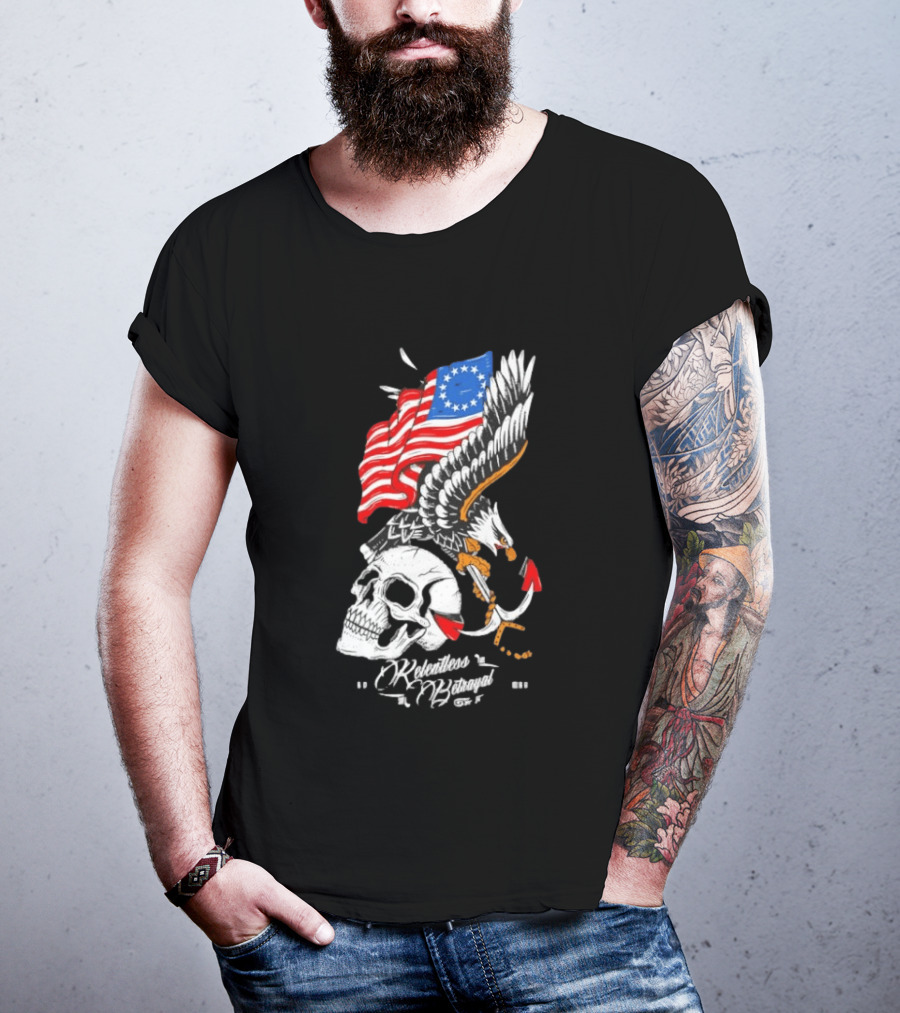 Rebellious Freedom Skull Eagle Anchor American Flag T-Shirt