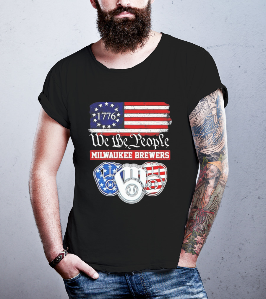 Milwaukee Brewers We The People 1776 American Flag 250th Anniversary T-Shirt