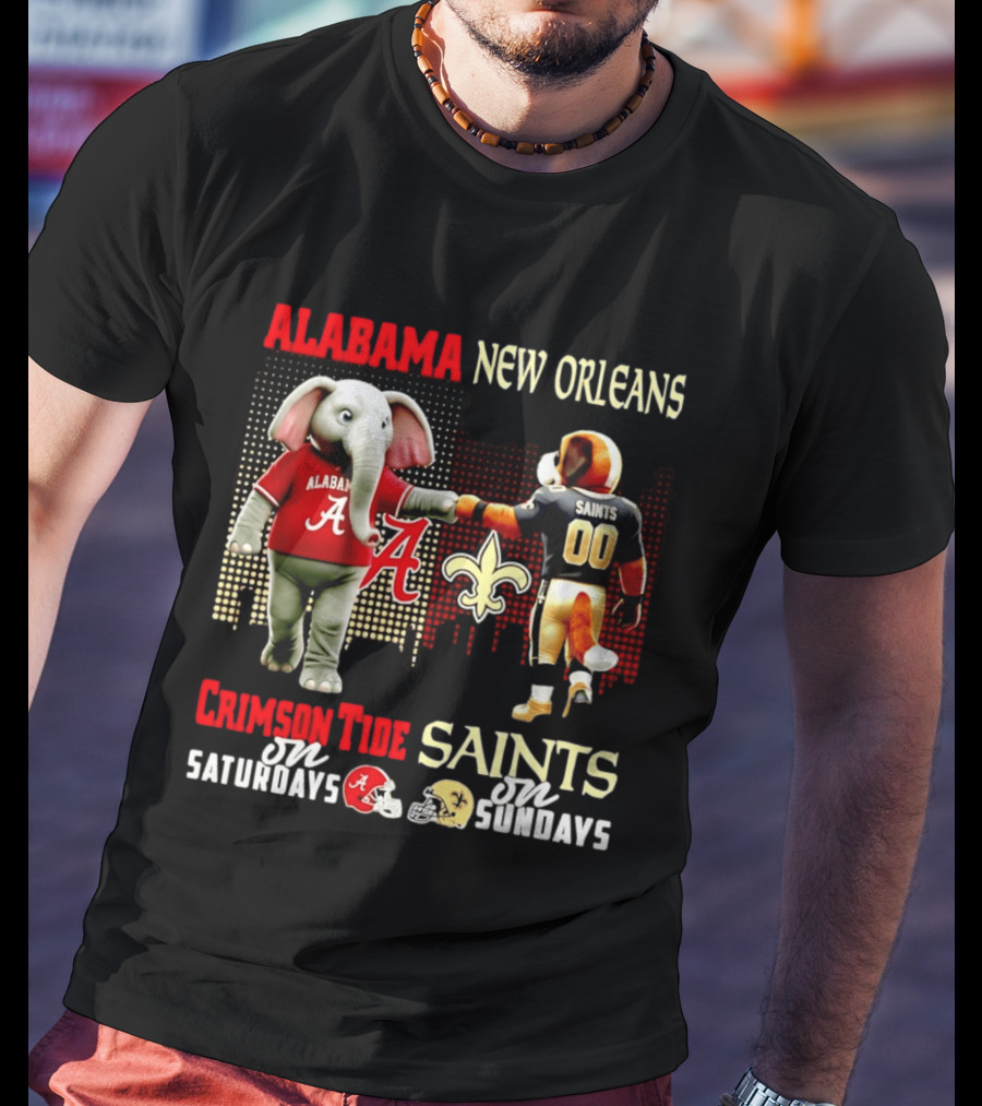Alabama Crimson Tide Saturdays New Orleans Saints Sundays Skyline T-Shirt