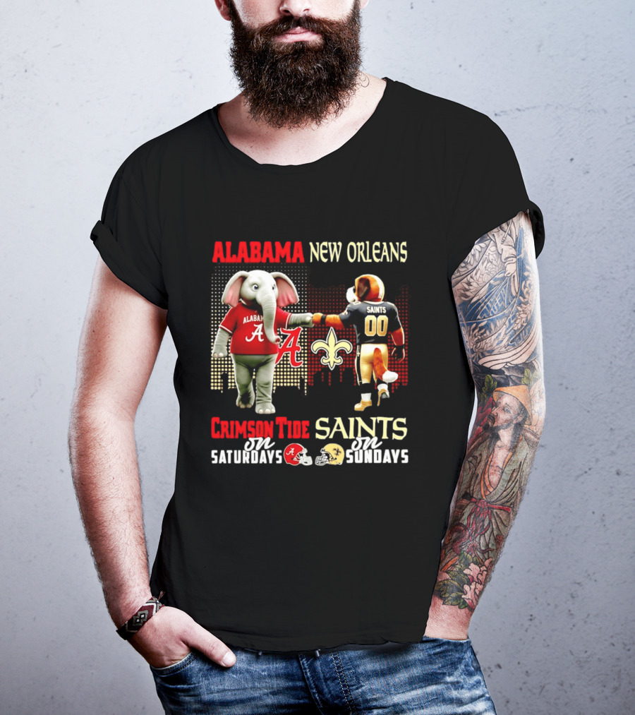 Alabama Crimson Tide Saturdays New Orleans Saints Sundays Skyline T-Shirt