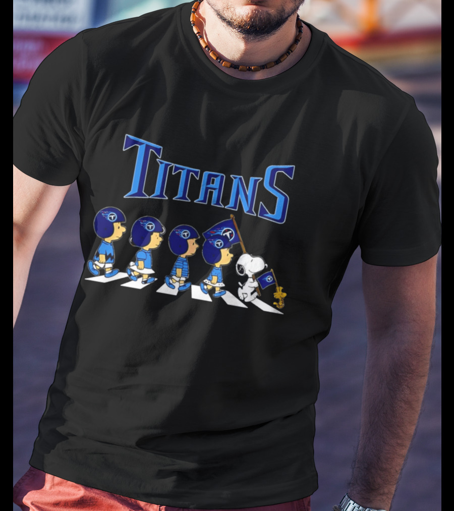 Peanuts Characters Marching With Tennessee Titans Flag T-Shirt