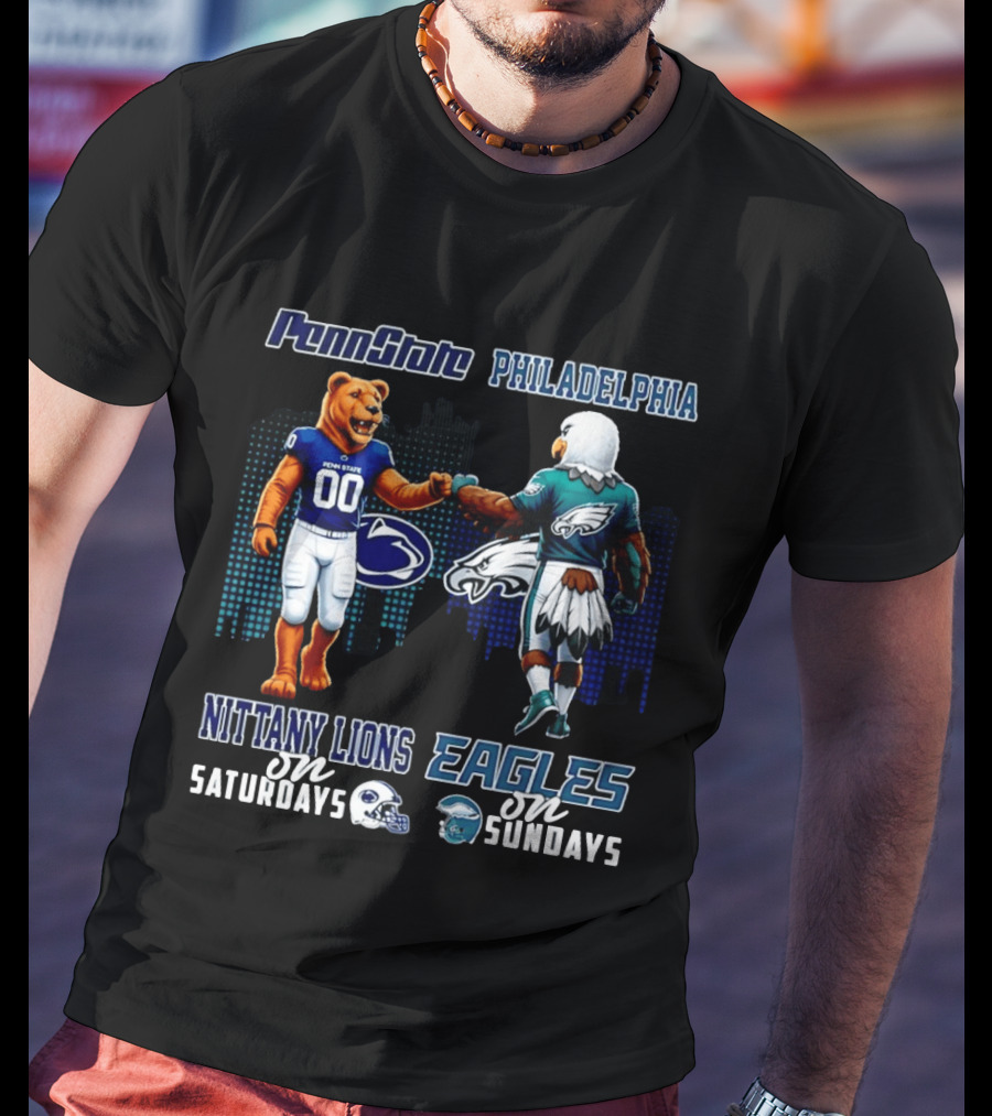 Penn State Nittany Lions Saturdays Philadelphia Eagles Sundays Mascot Skyline T-Shirt