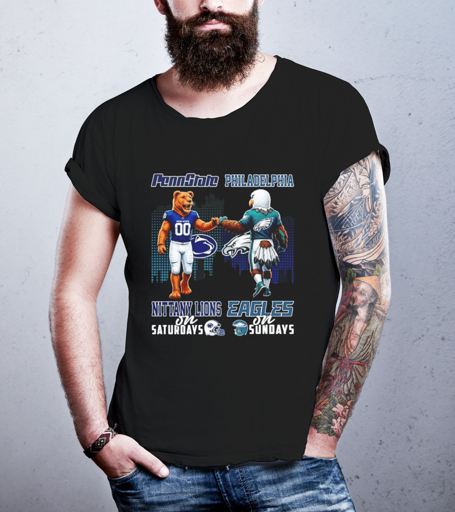 Penn State Nittany Lions Saturdays Philadelphia Eagles Sundays Mascot Skyline T-Shirt
