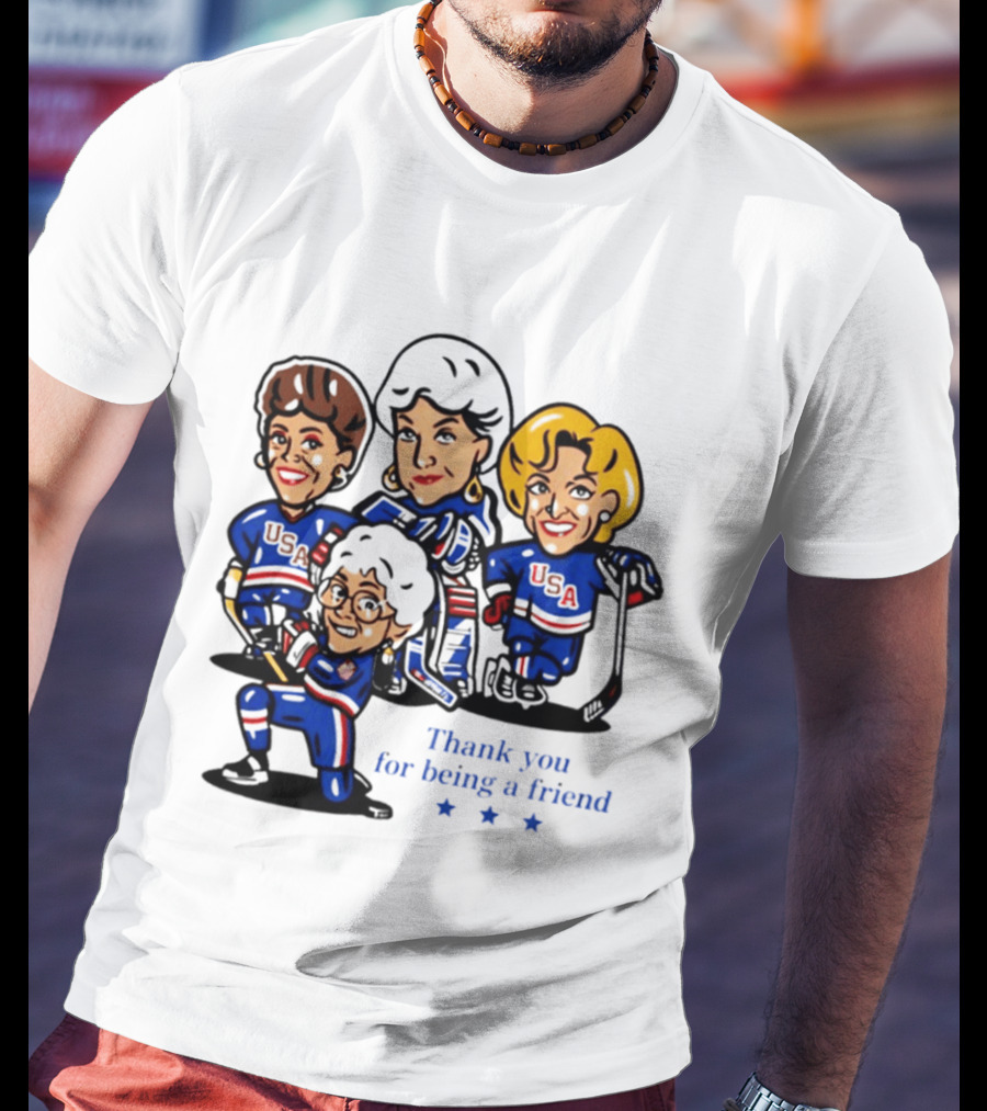 Golden USA Girls Hockey Thank You For Being A Friend Cartoon Characters T-Shirt