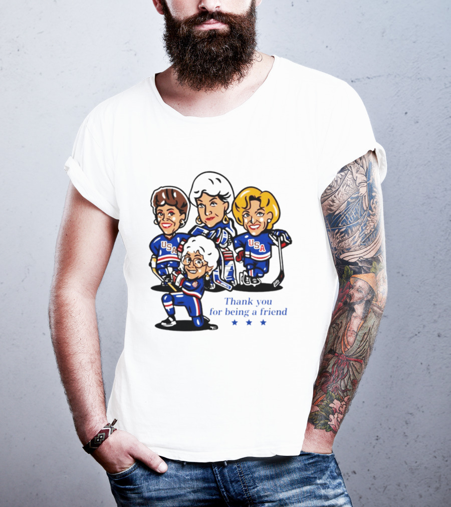 Golden USA Girls Hockey Thank You For Being A Friend Cartoon Characters T-Shirt