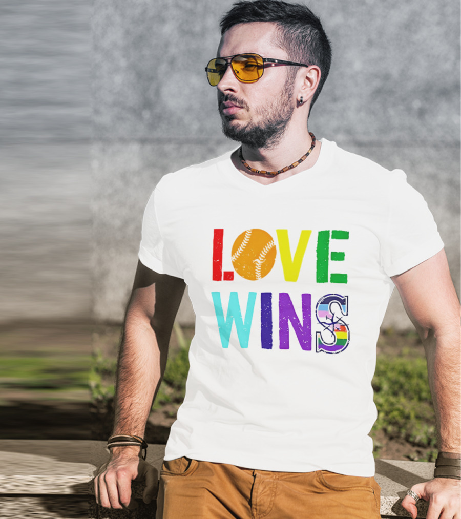 Love Wins Baseball Pride LGBTQ Rainbow T-Shirt
