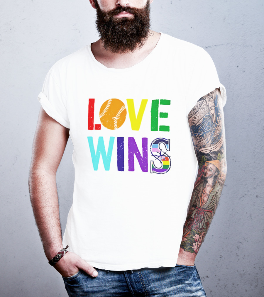 Love Wins Baseball Pride LGBTQ Rainbow T-Shirt
