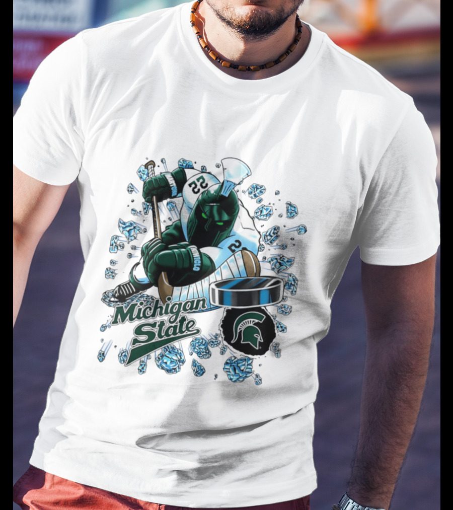 Michigan State Spartans Hockey Cartoon Player Spartan Head T-Shirt