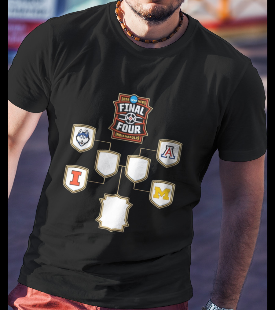 2026 NCAA Men's Final Four Indianapolis UConn Arizona Illinois Michigan Basketball Bracket T-Shirt