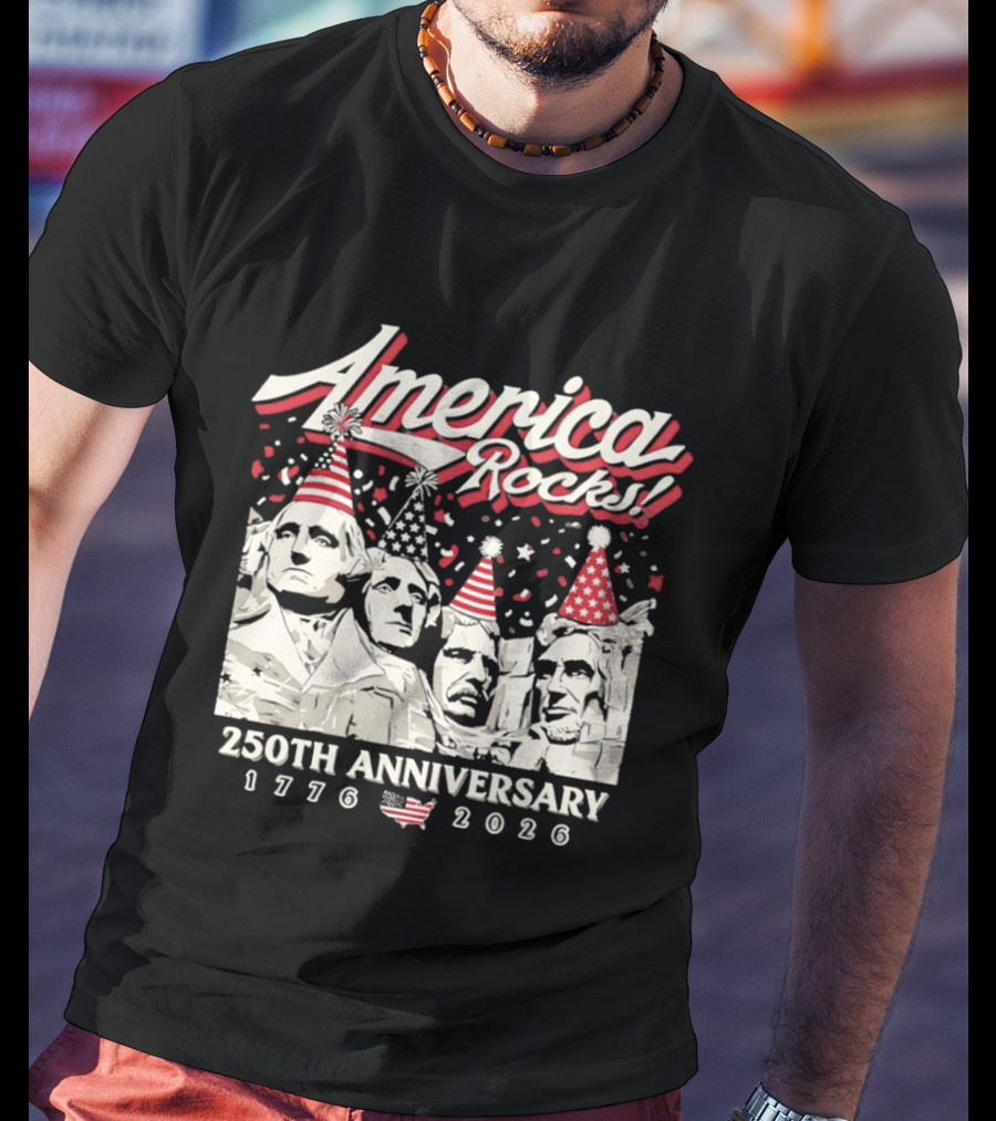 America Rocks 250th Anniversary 1776 2026 Mount Rushmore Party Hats T-Shirt