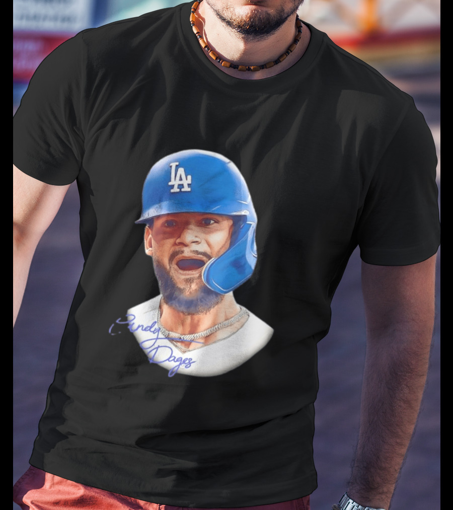 Andy Pages Los Angeles Dodgers MLB 2026 Big Face LA Helmet T-Shirt