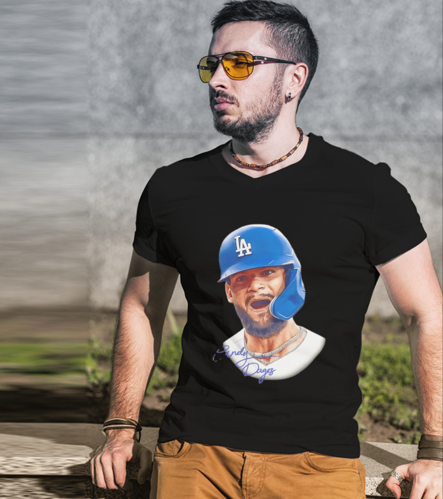 Andy Pages Los Angeles Dodgers MLB 2026 Big Face LA Helmet T-Shirt