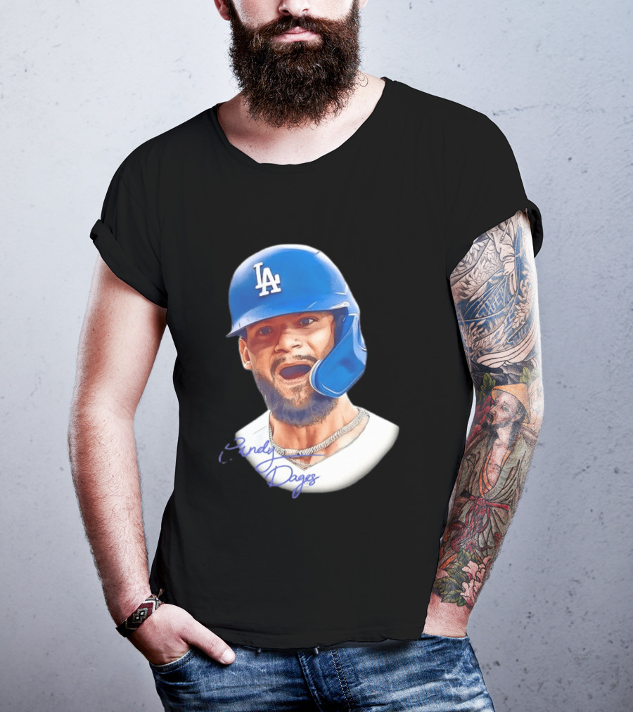 Andy Pages Los Angeles Dodgers MLB 2026 Big Face LA Helmet T-Shirt