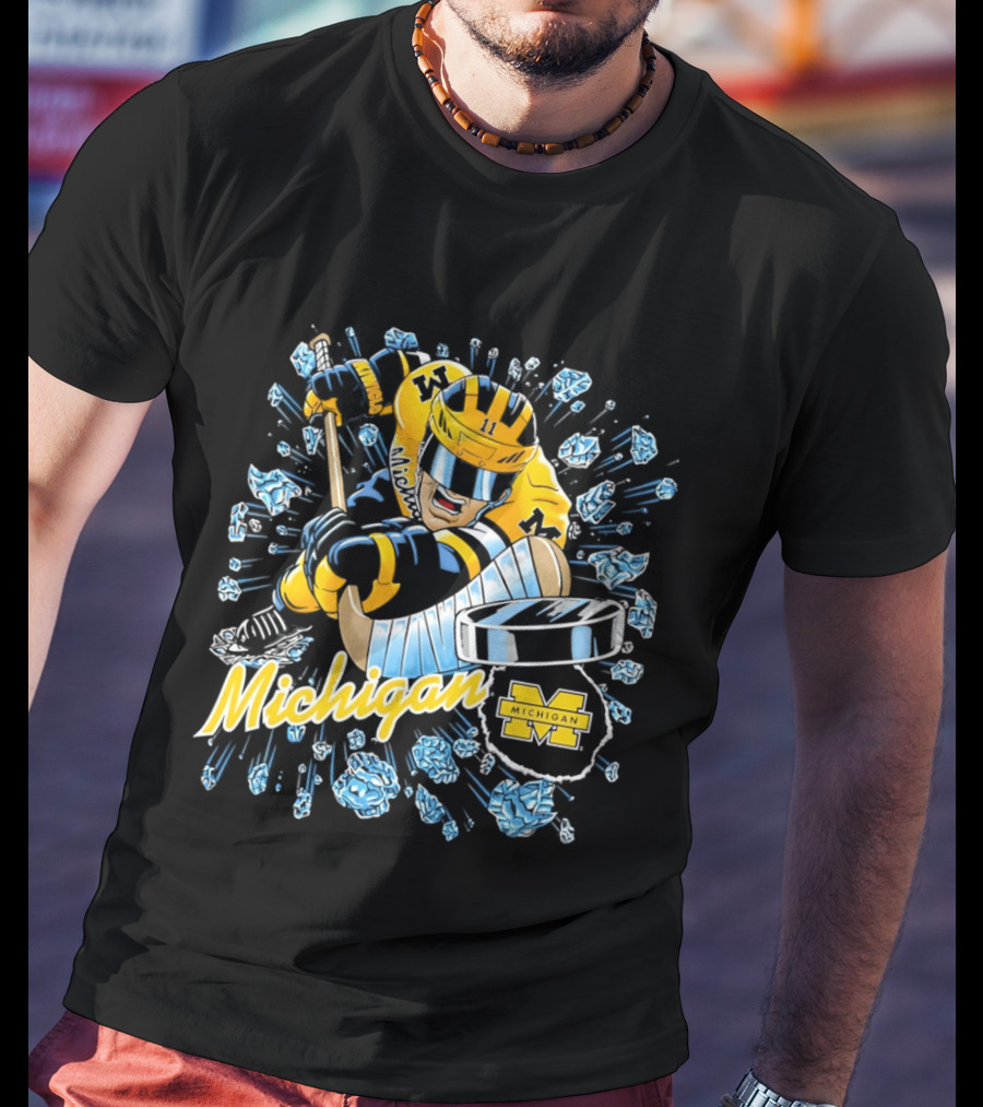 Michigan Wolverines Hockey Player Caricature 2026 Michigan M Team T-Shirt