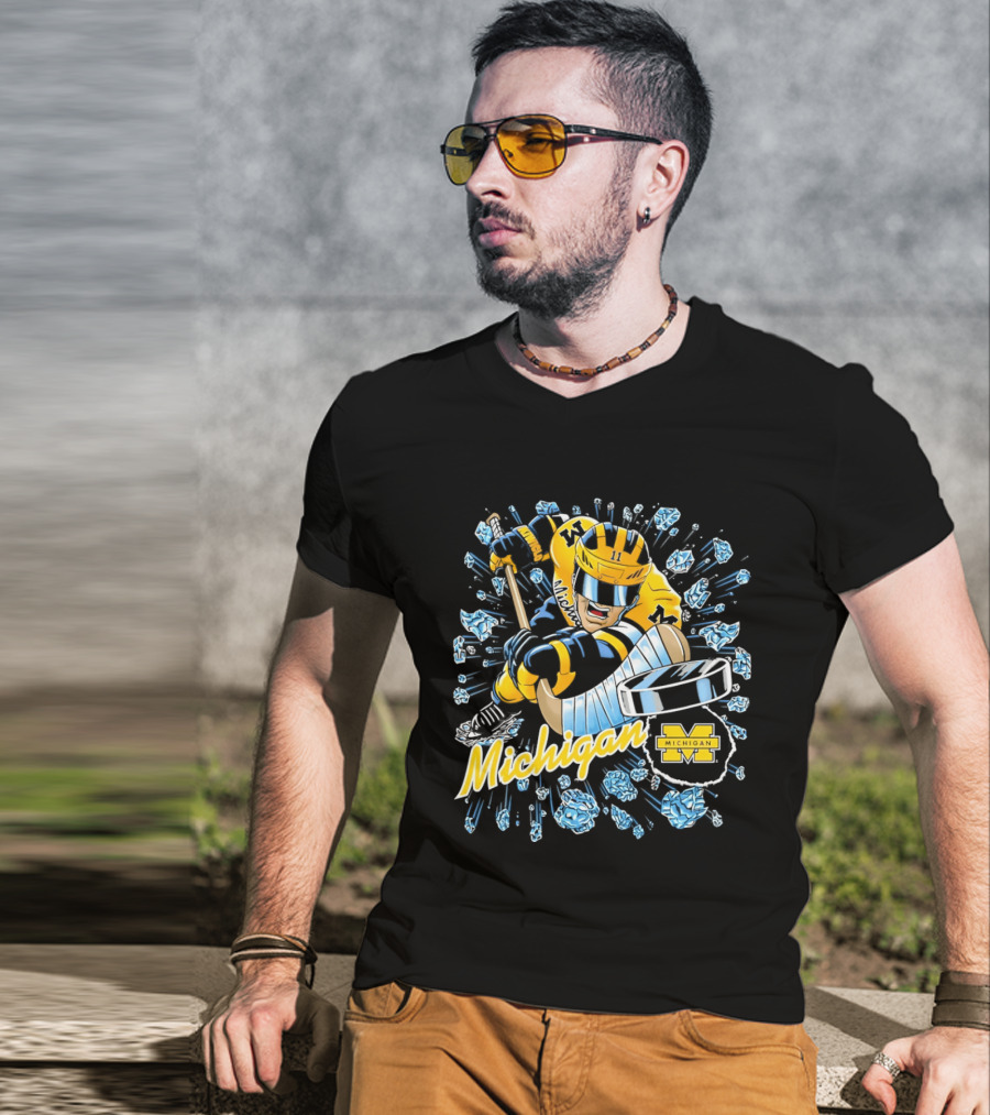 Michigan Wolverines Hockey Player Caricature 2026 Michigan M Team T-Shirt