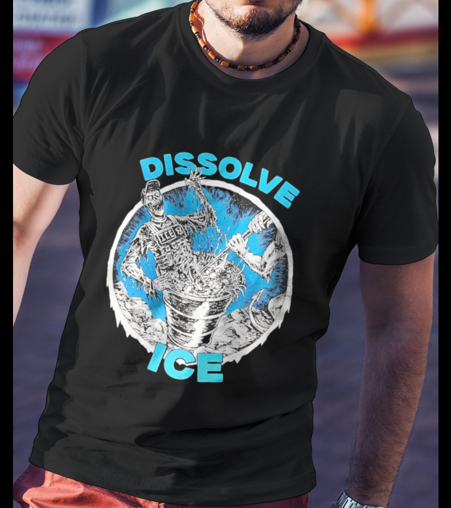 Dissolve ICE Abolish ICE Skeleton Melting In Cauldron With Ghostly Figure T-Shirt