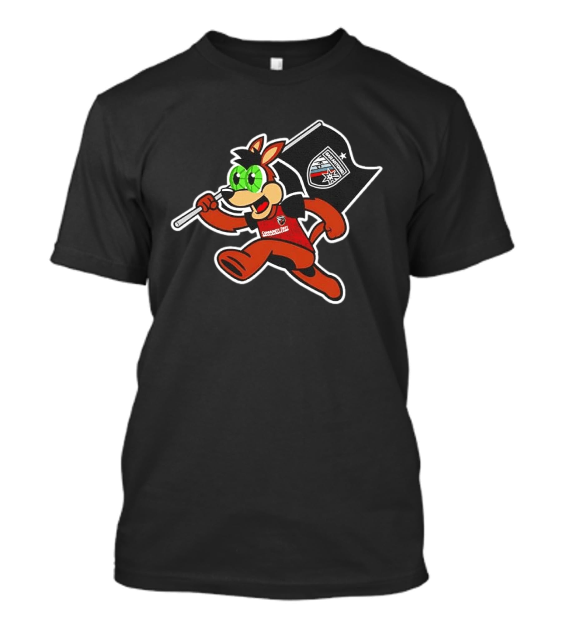 San Antonio FC Soccer Mascot With Team Flag And Jersey T-Shirt