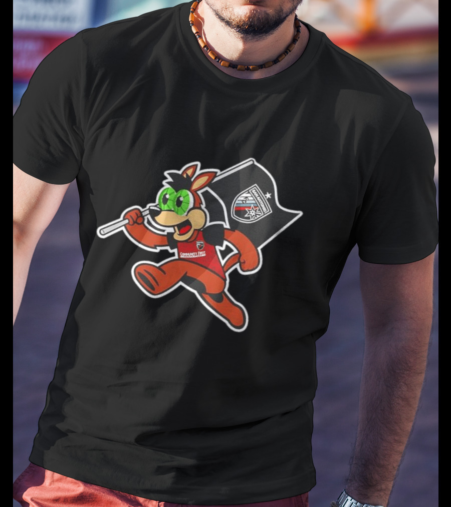 San Antonio FC Soccer Mascot With Team Flag And Jersey T-Shirt