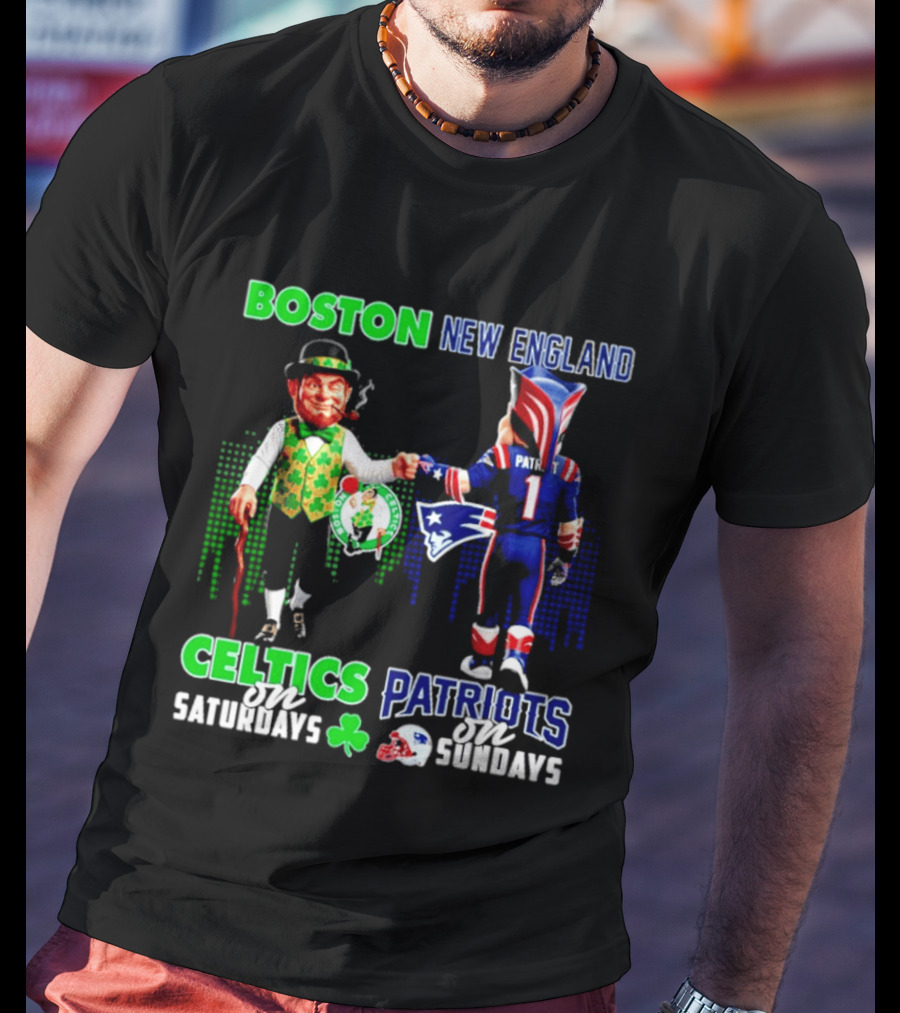 Boston Celtics Saturdays And New England Patriots Sundays Skyline T-Shirt